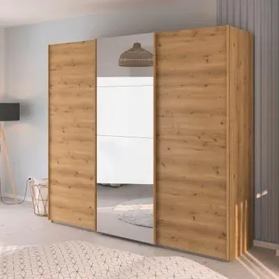 Evelyn 3 Door Sliding Wardrobe with Mirror - Wild Oak