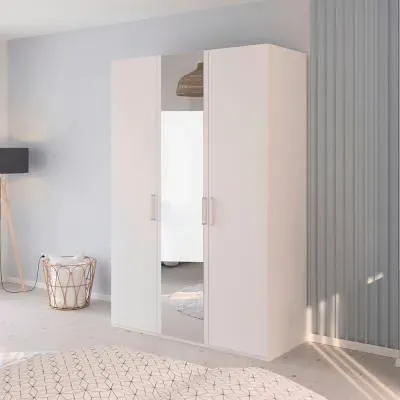 Evelyn 3 Door Wardrobe with Mirror - Alpine White