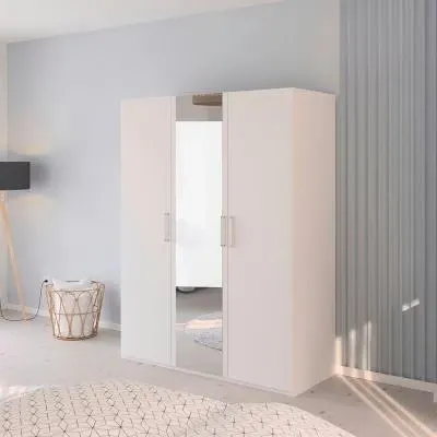 Evelyn 3 Door Wardrobe with Mirror - Alpine White