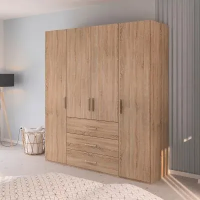 Evelyn 4 Door Wardrobe with Drawer - Sonoma Oak