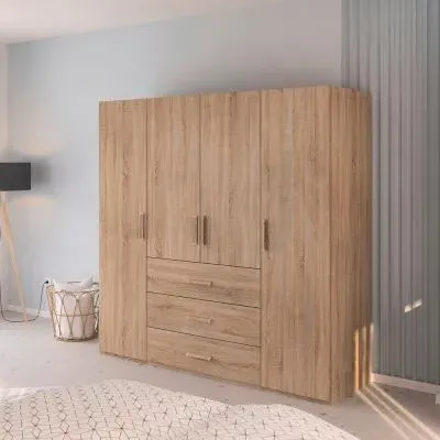 Evelyn 4 Door Wardrobe with Drawer - Sonoma Oak