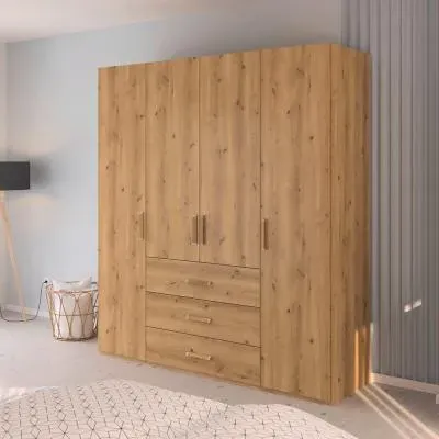 Evelyn 4 Door Wardrobe with Drawer - Wild Oak