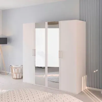 Evelyn 4 Door Wardrobe with Mirror - Alpine White