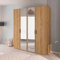 Evelyn 4 Door Wardrobe with Mirror - Wild Oak