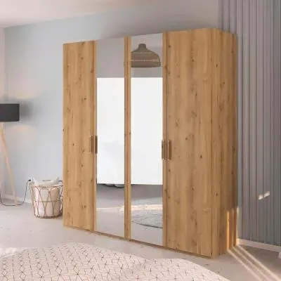 Evelyn 4 Door Wardrobe with Mirror - Wild Oak