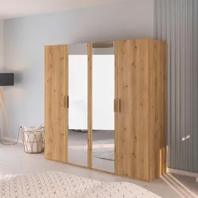 Evelyn 4 Door Wardrobe with Mirror - Wild Oak