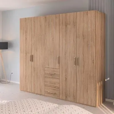 Evelyn 5 Door Wardrobe with Drawer - Sonoma Oak