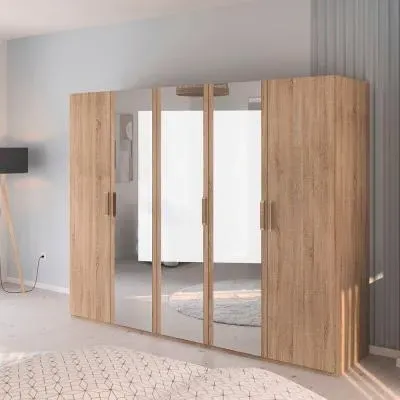 Evelyn 5 Door Wardrobe with Mirror - Sonoma Oak