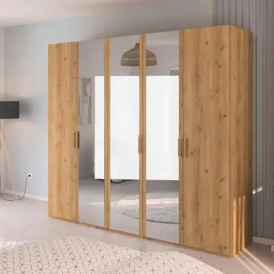 Evelyn 5 Door Wardrobe with Mirror - Wild Oak