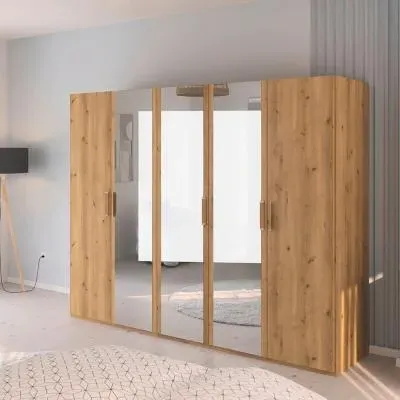 Evelyn 5 Door Wardrobe with Mirror - Wild Oak