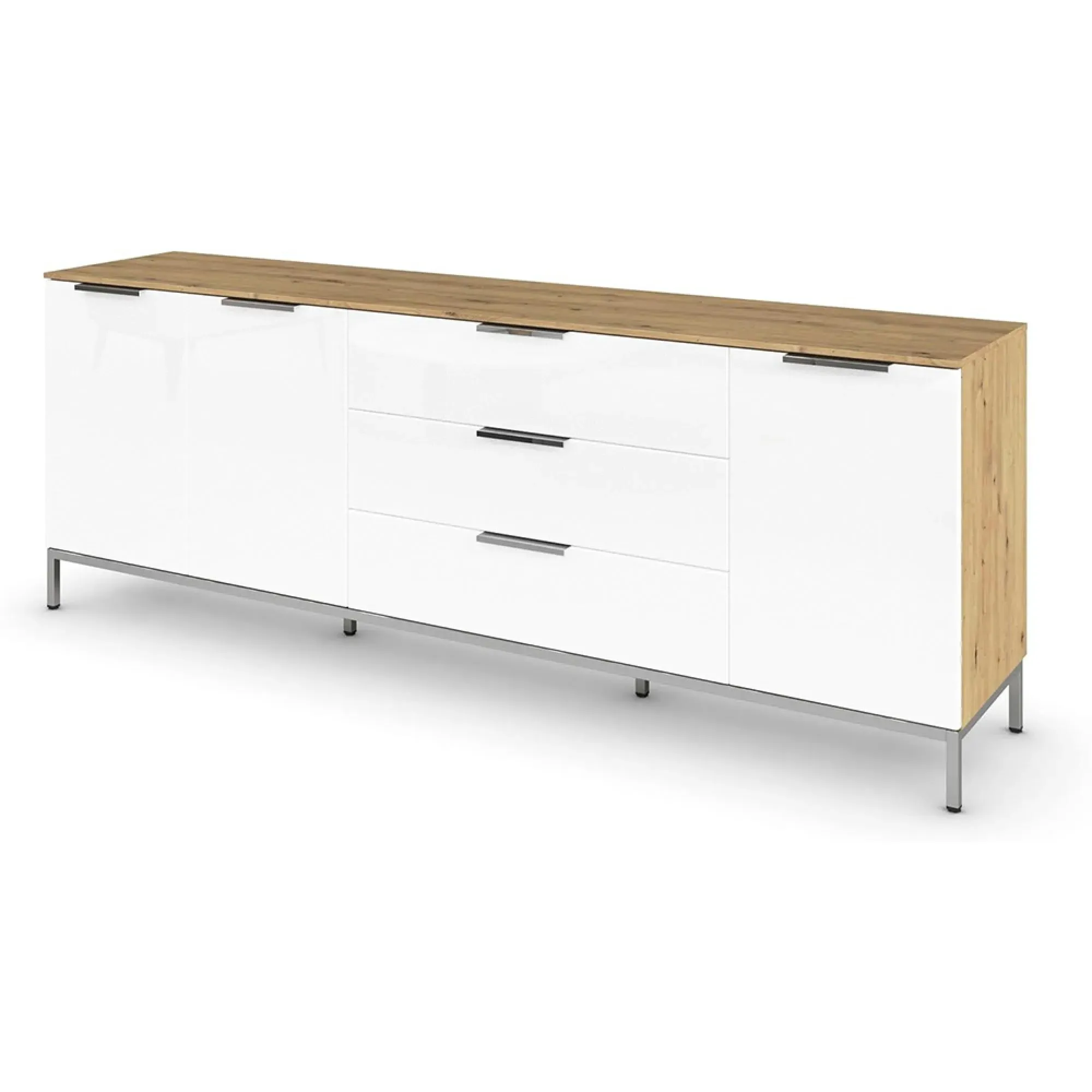 Flipp 3 Door Low Sideboard with Metal Base - Artisan Oak