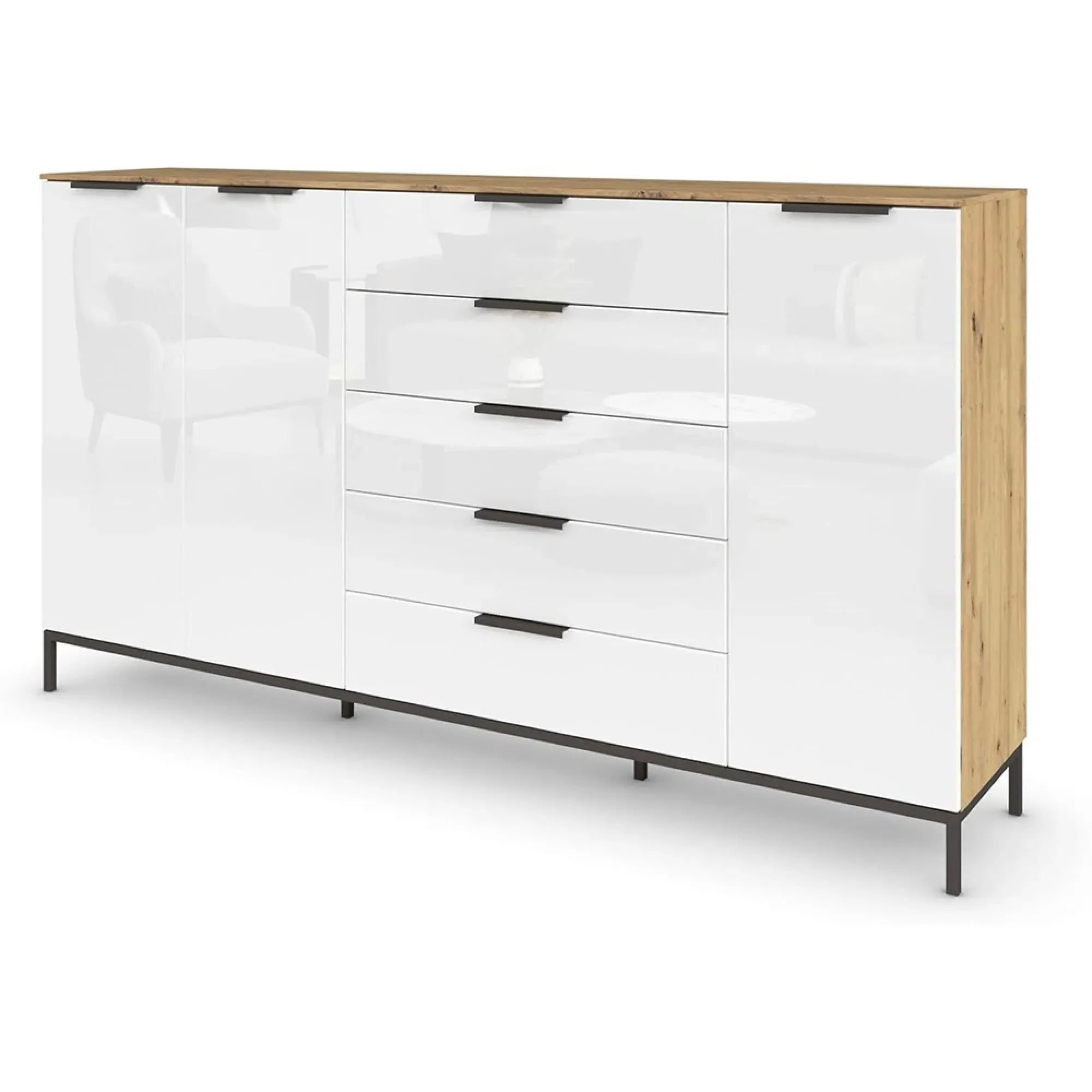 Flipp 3 Door Sideboard with Metal Base - Artisan Oak