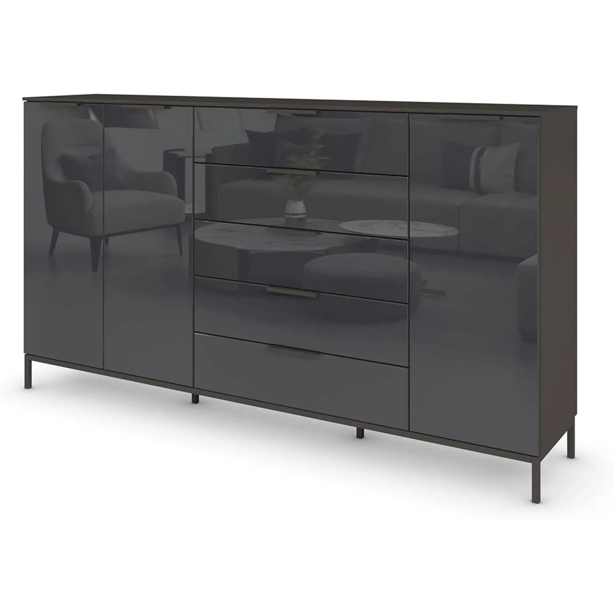 Flipp 3 Door Sideboard with Metal Base - Graphite