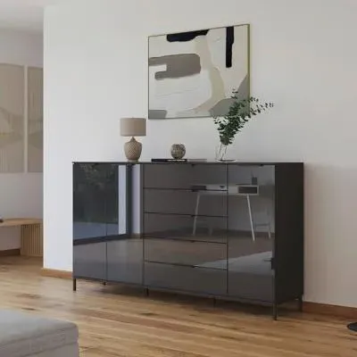 Flipp 3 Door Sideboard with Metal Base - Graphite