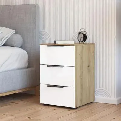 Flipp 3 Drawer Bedside Cabinet with Adjustable Height - Artisan Oak