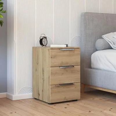 Flipp 3 Drawer Bedside Cabinet with Adjustable Height - Artisan Oak image