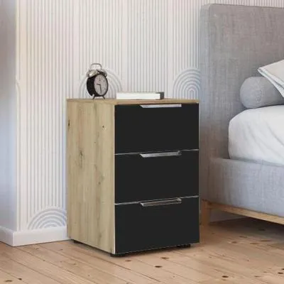 Flipp 3 Drawer Bedside Cabinet with Adjustable Height - Oak