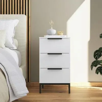 Flipp 3 Drawer Bedside Cabinet with Metal Base - Alpine White