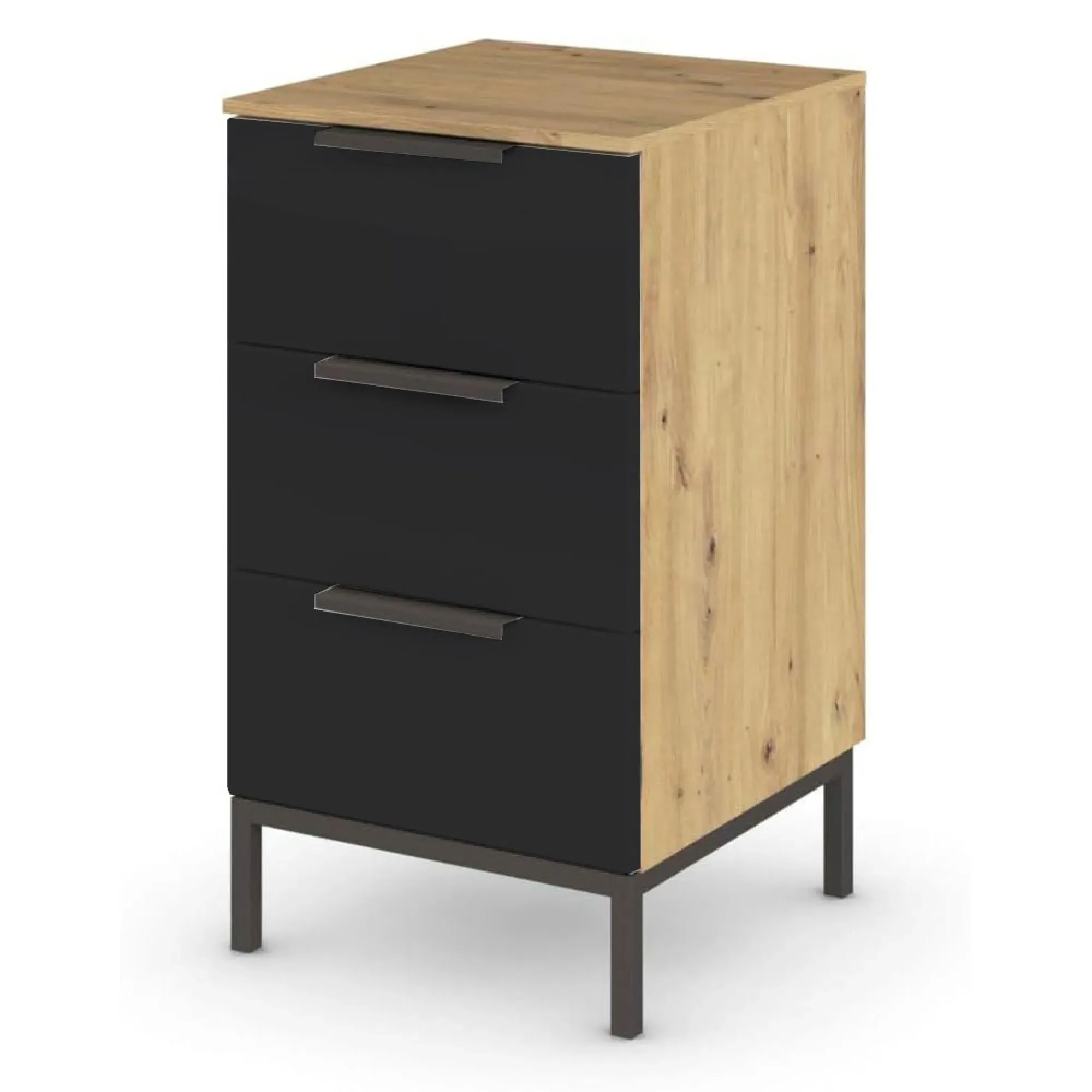 Flipp 3 Drawer Bedside Cabinet with Metal Base - Artisan Oak