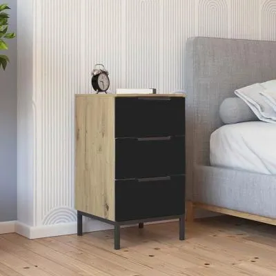 Flipp 3 Drawer Bedside Cabinet with Metal Base - Artisan Oak
