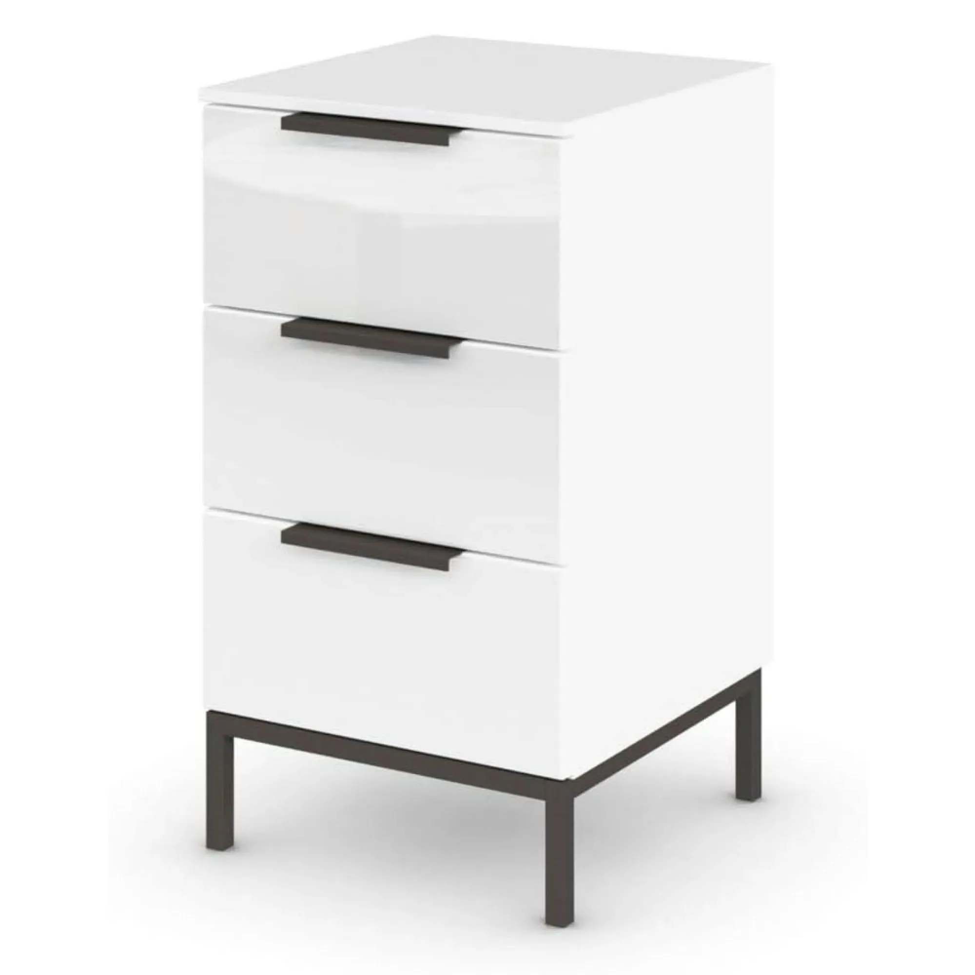 Flipp 3 Drawer Bedside Cabinet with Metal Base - White