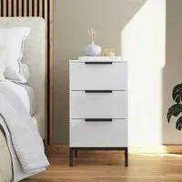 Flipp 3 Drawer Bedside Cabinet with Metal Base - White