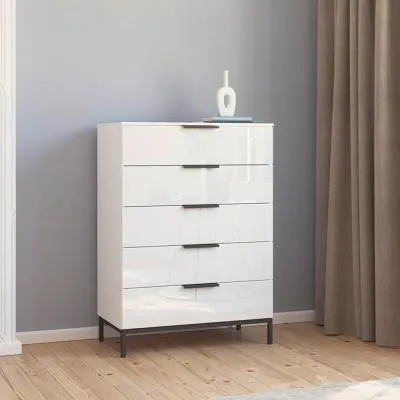 Flipp 5 Drawer Chest with Metal Base - Alpine White