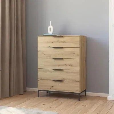 Flipp 5 Drawer Chest with Metal Base - Artisan Oak