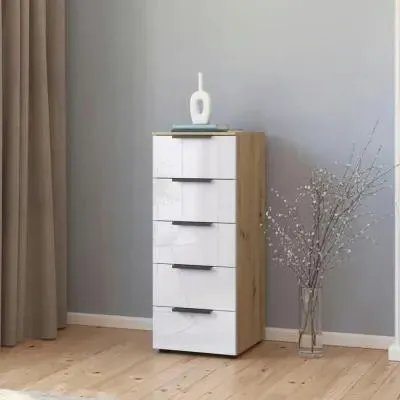 Flipp 5 Drawer Tall Chest with Adjustable Height - Artisan Oak