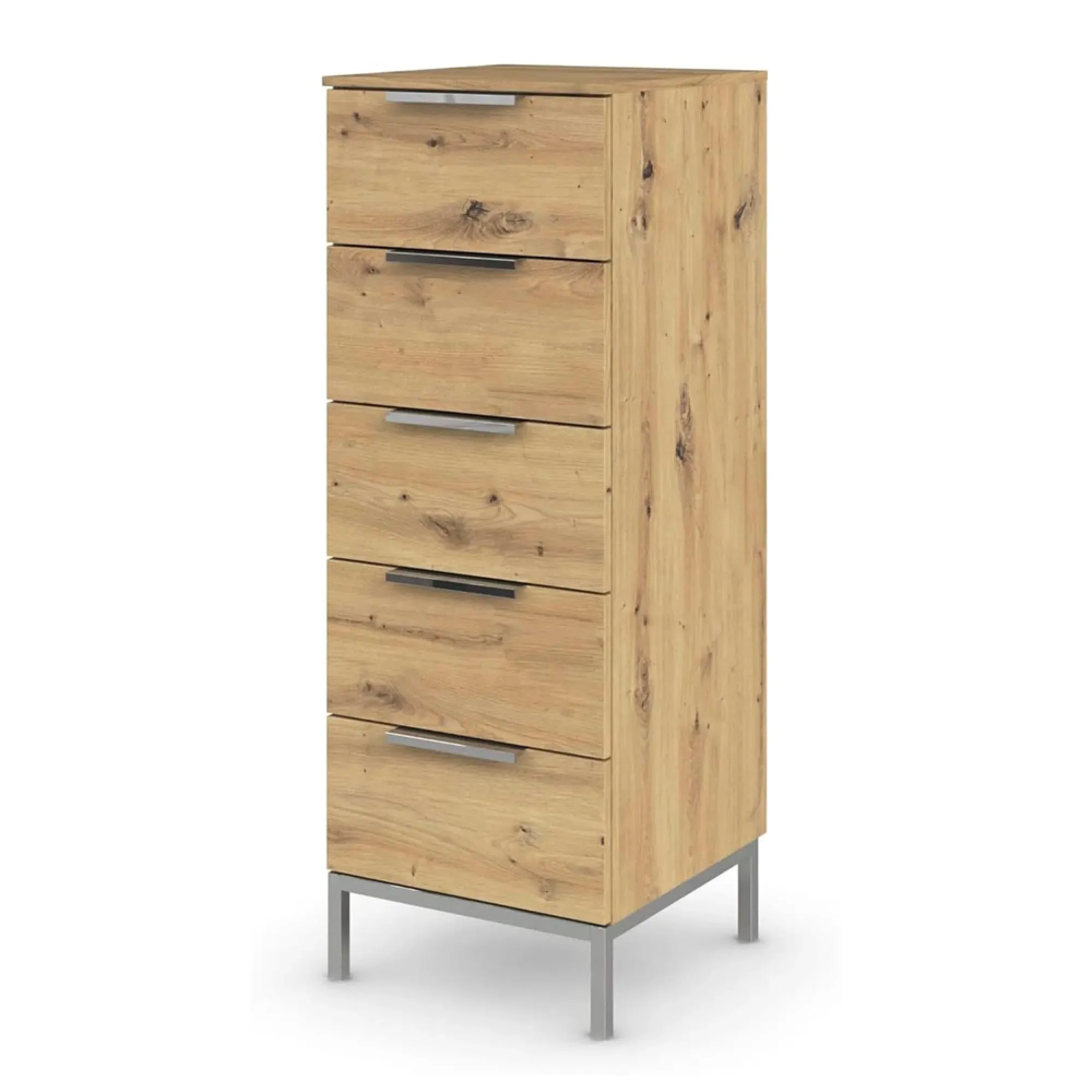 Flipp 5 Drawer Tall Chest with Metal Base - Artisan Oak