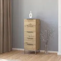 Flipp 5 Drawer Tall Chest with Metal Base - Artisan Oak