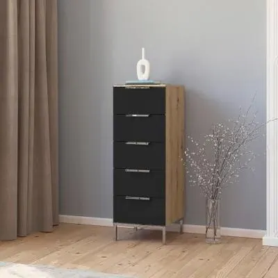 Flipp 5 Drawer Tall Chest with Metal Base - Artisan Oak