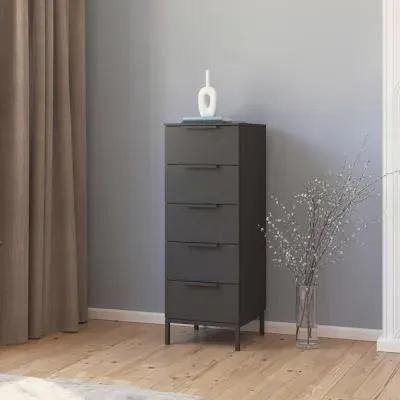 Flipp 5 Drawer Tall Chest with Metal Base - Graphite
