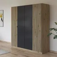 Genua 181cm 4 Door Wardrobe - Artisan Oak, Metallic Dark Grey