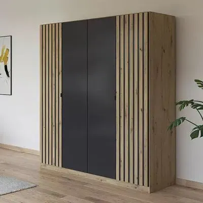 Genua 181cm 4 Door Wardrobe - Artisan Oak, Metallic Dark Grey