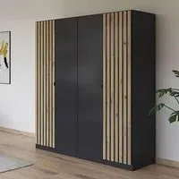 Genua 181cm 4 Door Wardrobe - Metallic Dark Grey, Artisan Oak