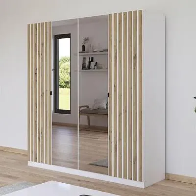 Genua 181cm 4 Door Wardrobe with Mirror - Alpine White