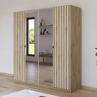 Genua 181cm 4 Door Wardrobe with Mirror - Artisan Oak