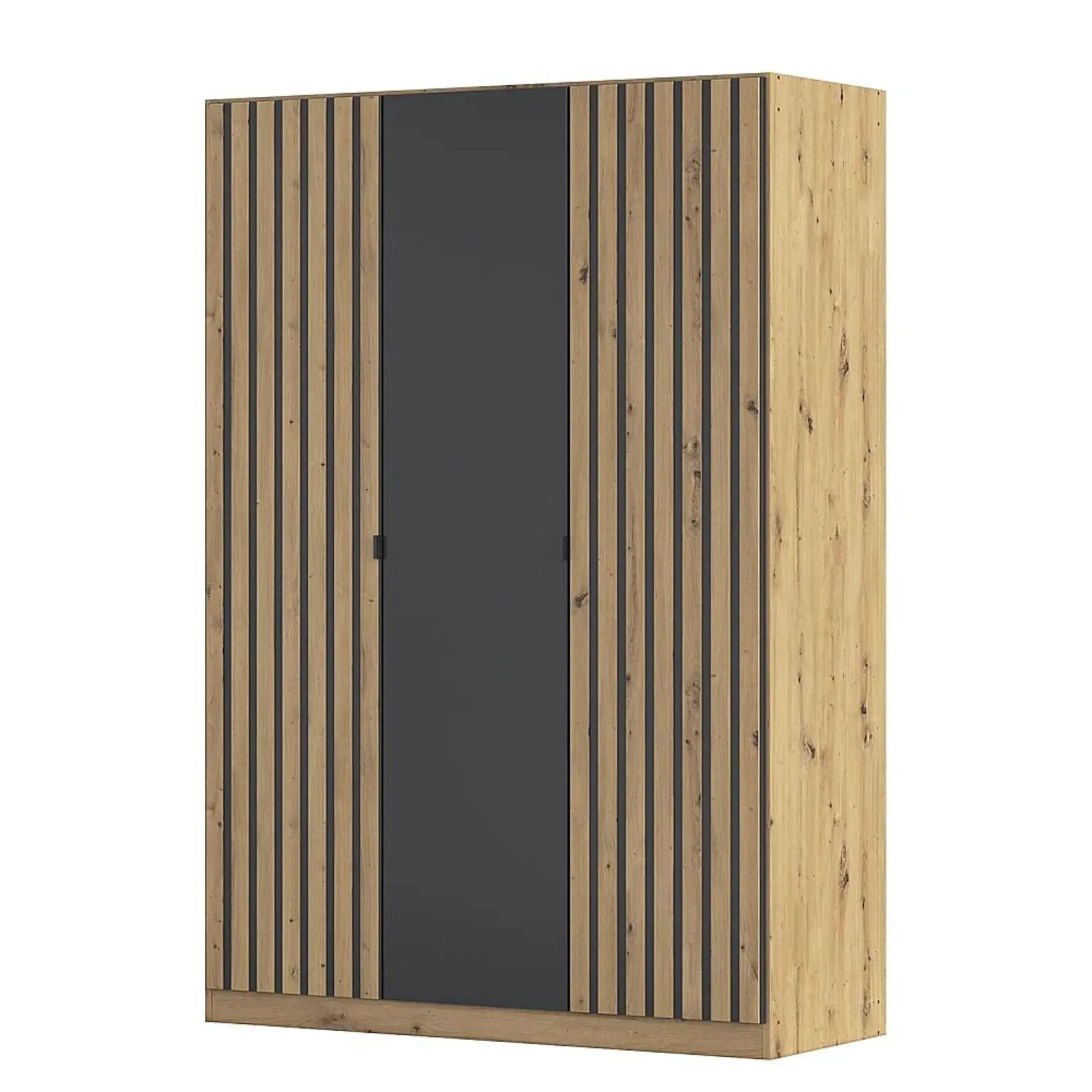Genua 3 Door Wardrobe Type A - Artisan Oak, Metallic Dark Grey