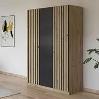 Genua 3 Door Wardrobe Type A - Artisan Oak, Metallic Dark Grey