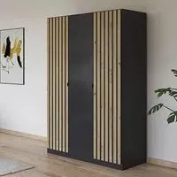 Genua 3 Door Wardrobe Type A - Metallic Dark Grey, Artisan Oak