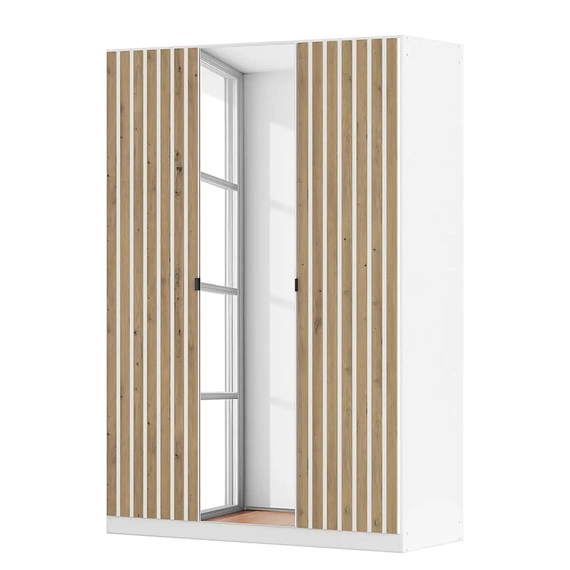 Genua 3 Door Wardrobe with Mirror - Alpine White, Artisan Oak