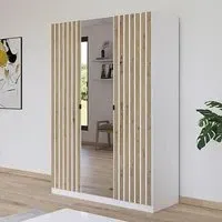 Genua 3 Door Wardrobe with Mirror - Alpine White, Artisan Oak