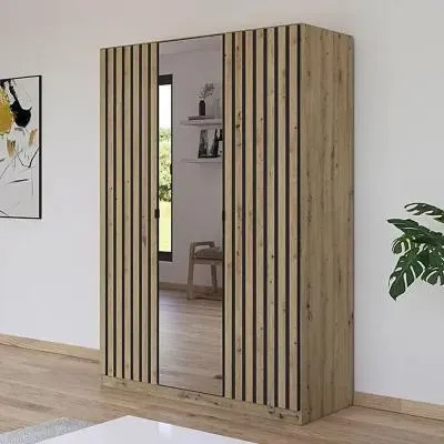 Genua 3 Door Wardrobe with Mirror - Artisan Oak, Metallic Dark Grey