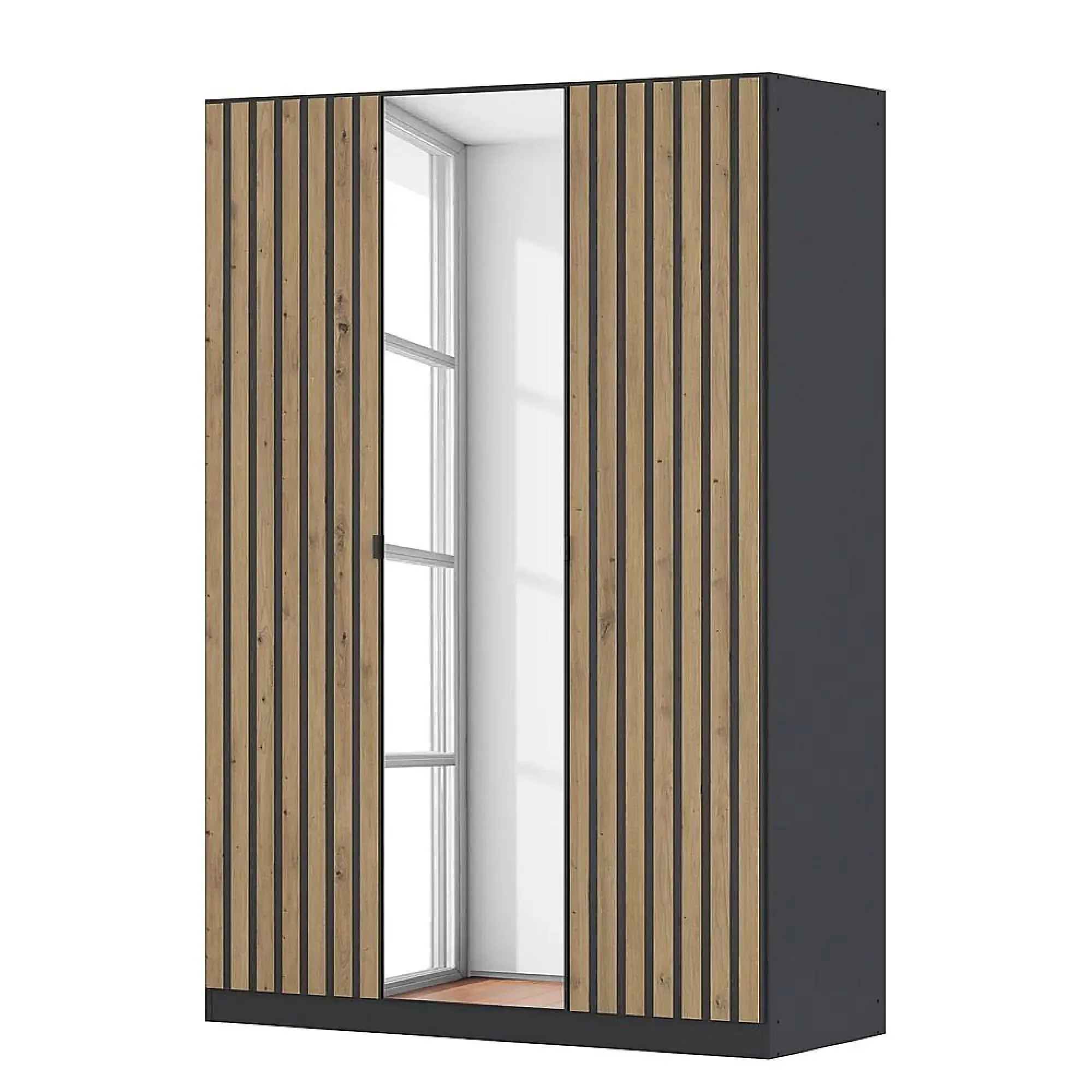 Genua 3 Door Wardrobe with Mirror - Metallic Dark Grey, Artisan Oak
