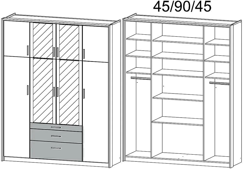 Hildesheim Extra 8 Door Combi Wardrobe - Metallic Grey, White