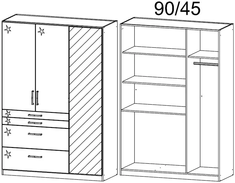 Homburg 3-Door Combi Wardrobe - White
