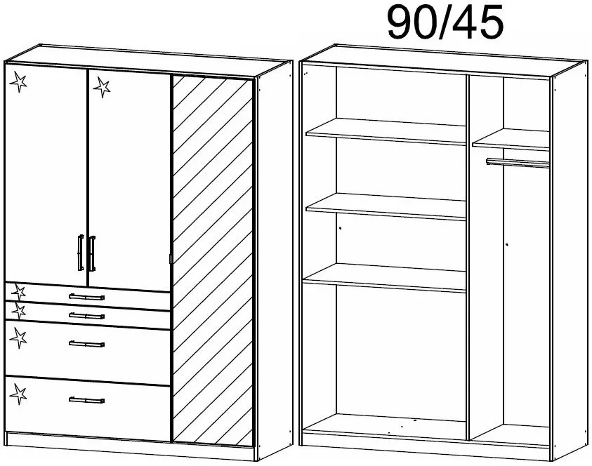 Homburg 3-Door Combi Wardrobe with Mirror - Grey, White