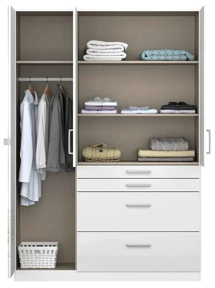 Homburg 3-Door Combi Wardrobe with Mirror - White
