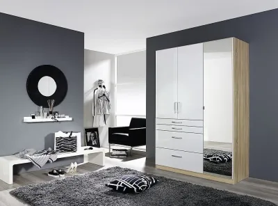 Homburg 3-Door Combi Wardrobe with Mirror - White, Oak image